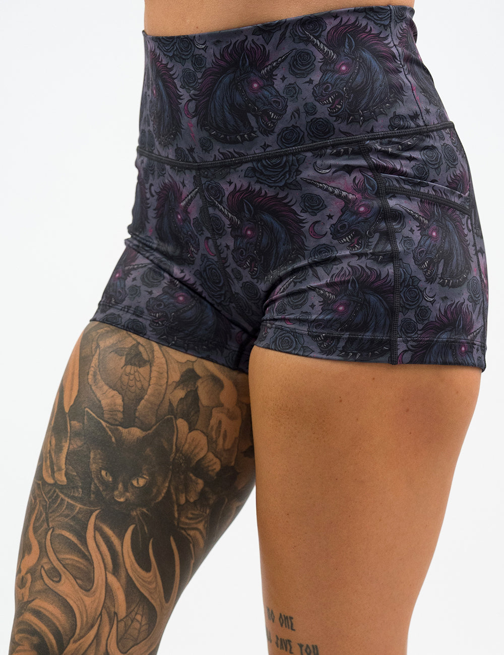front of the 2.5 inch dark unicorn shorts against a white background