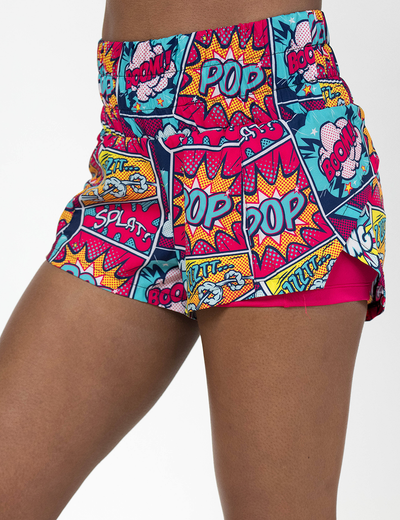 front of the vibrant cartoon style shorts against a white background