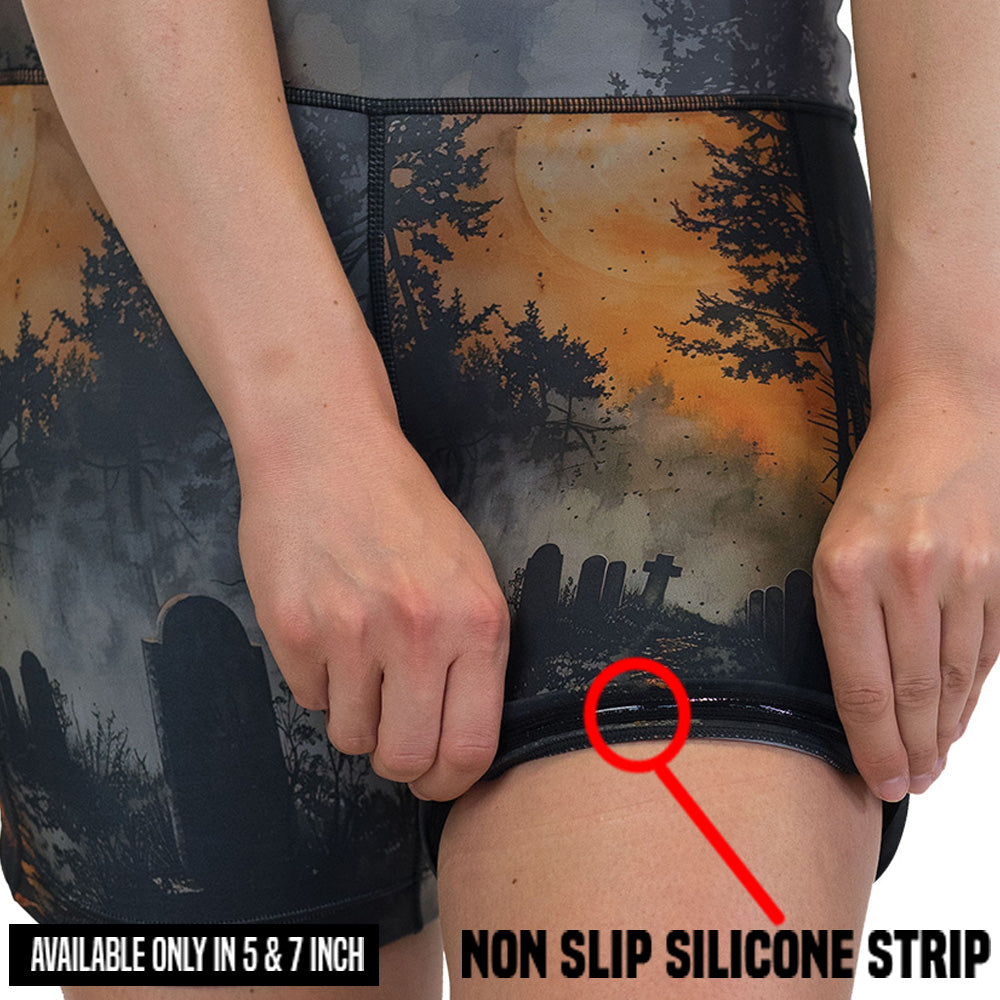non slip strip on the graveyard themed shorts