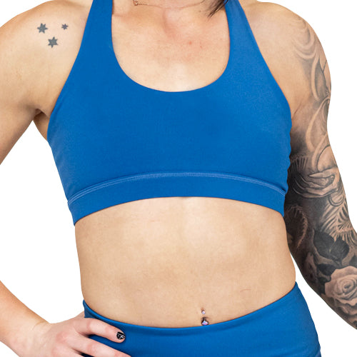 solid blue sports bra