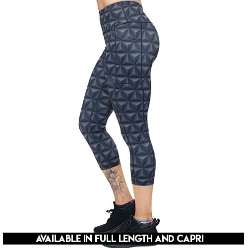 grey 3D triangle design leggings available in full and capri length