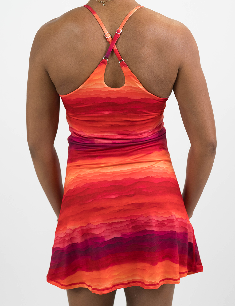 back of the regular length sunrise dress against a white background