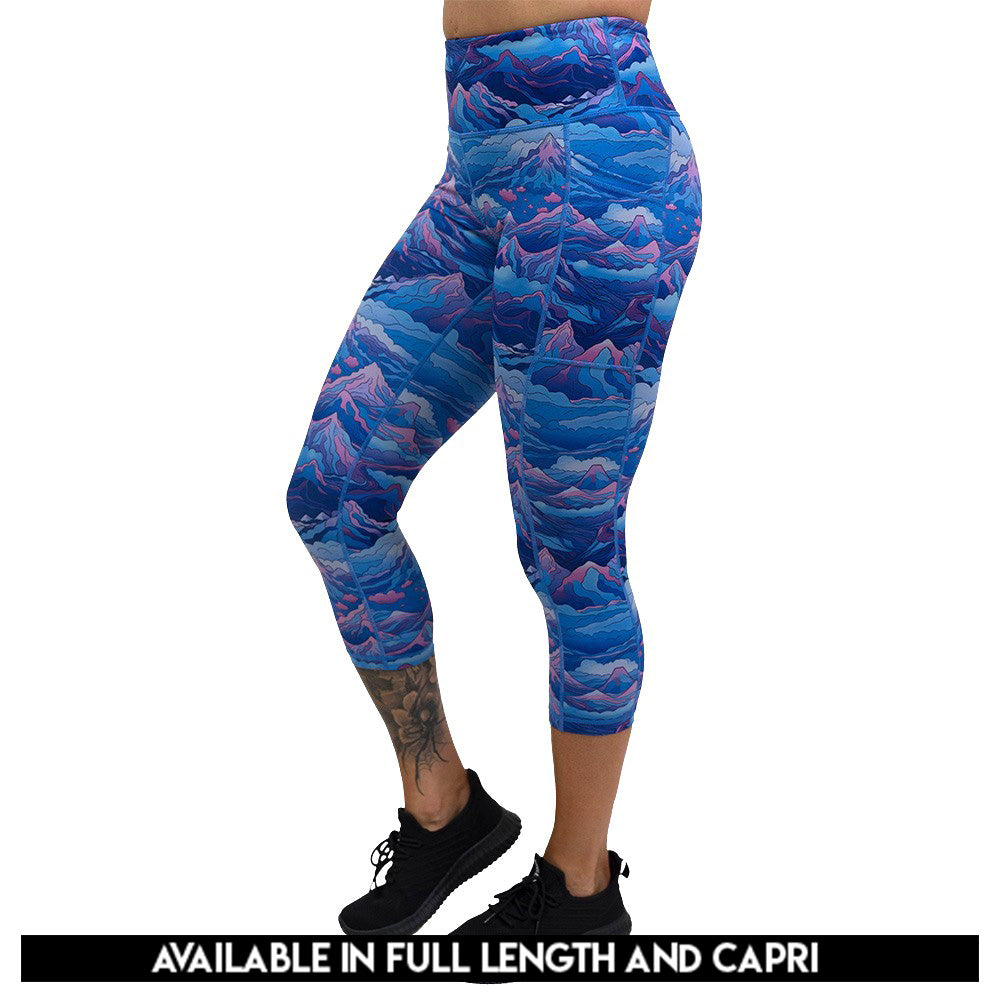 Blue, pink and purple patterned leggings