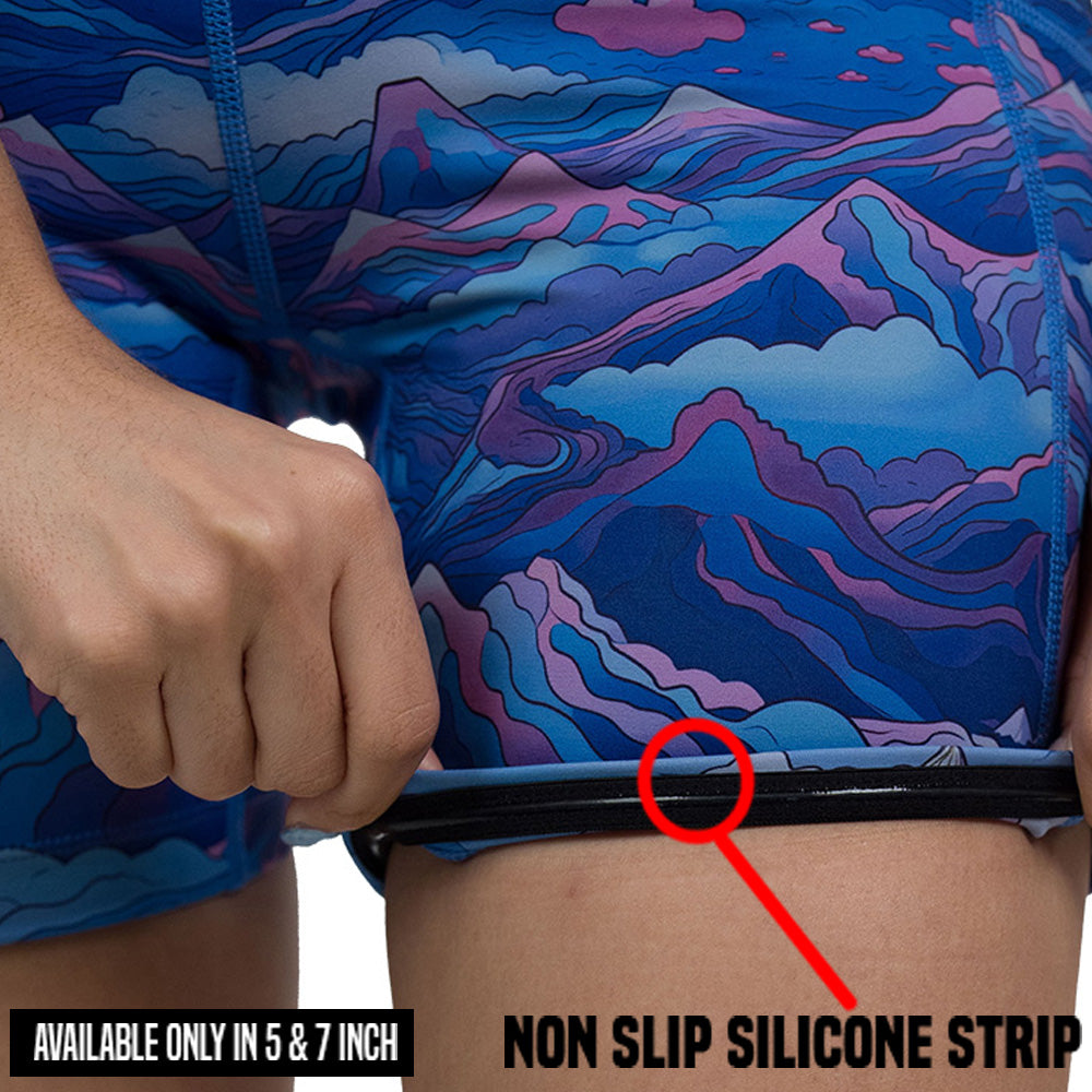 non slip strip on the Blue, pink and purple patterned shorts