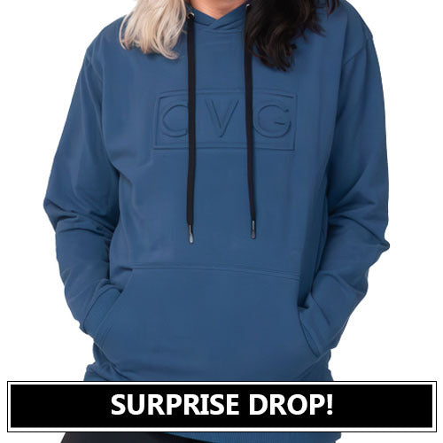 navy cvg logo embossed hoodie surprise drop
