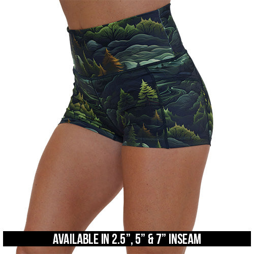 tree patterned shorts available in 2.5", 5" and 7" inseam