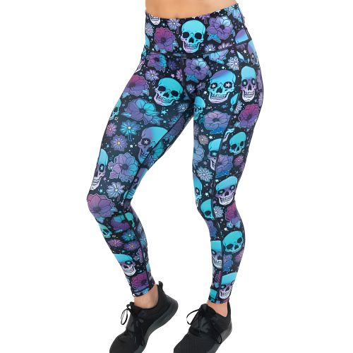 full length skull flower patterned leggings