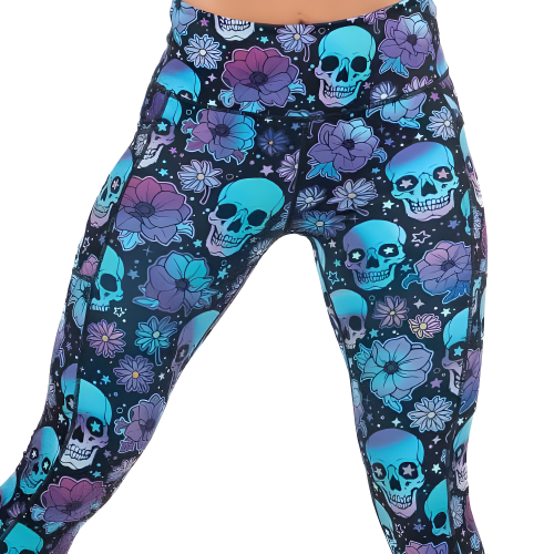 skull flower patterned leggings