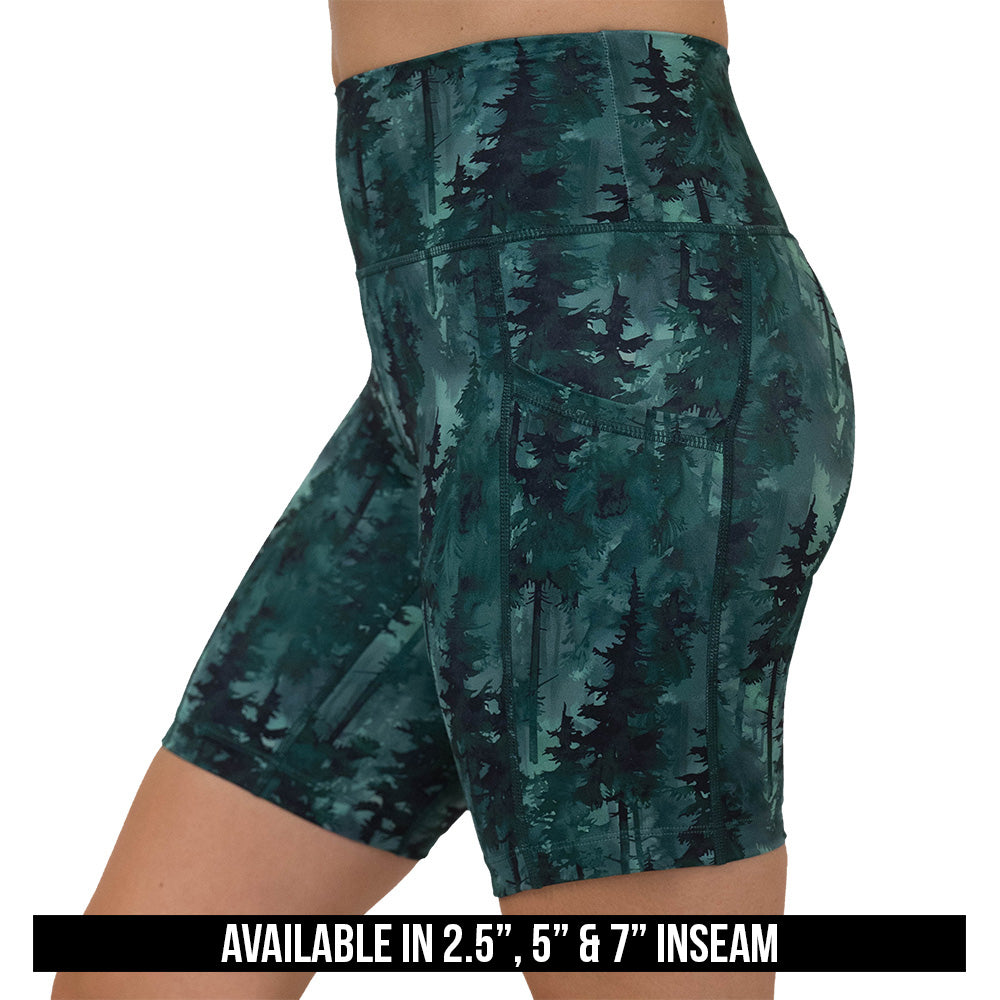 Forest patterned shorts available in 2.5, 5 & 7 inch inseams