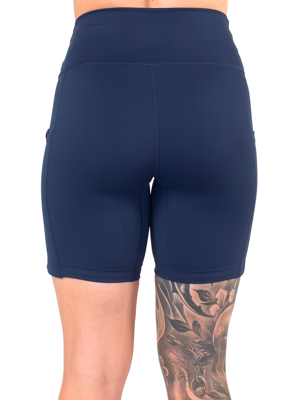 CVG - High Waist Running Shorts | Everyday Navy - Fun Prints & Pockets - Crossfit, Hiking, Yoga Workout Sets - M