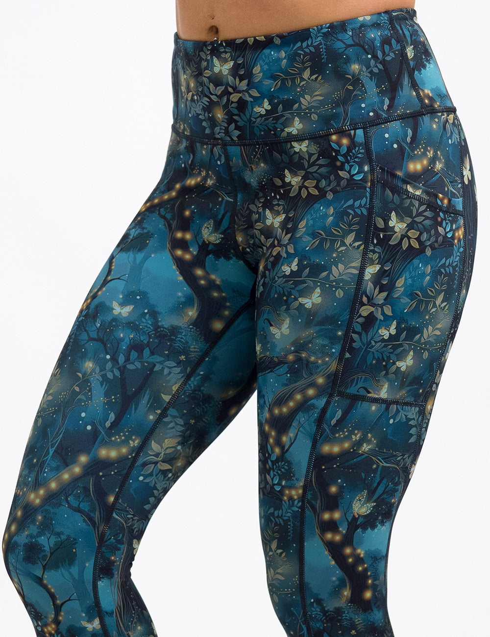 front of the forest filled with firefly's pattern leggings against a white background