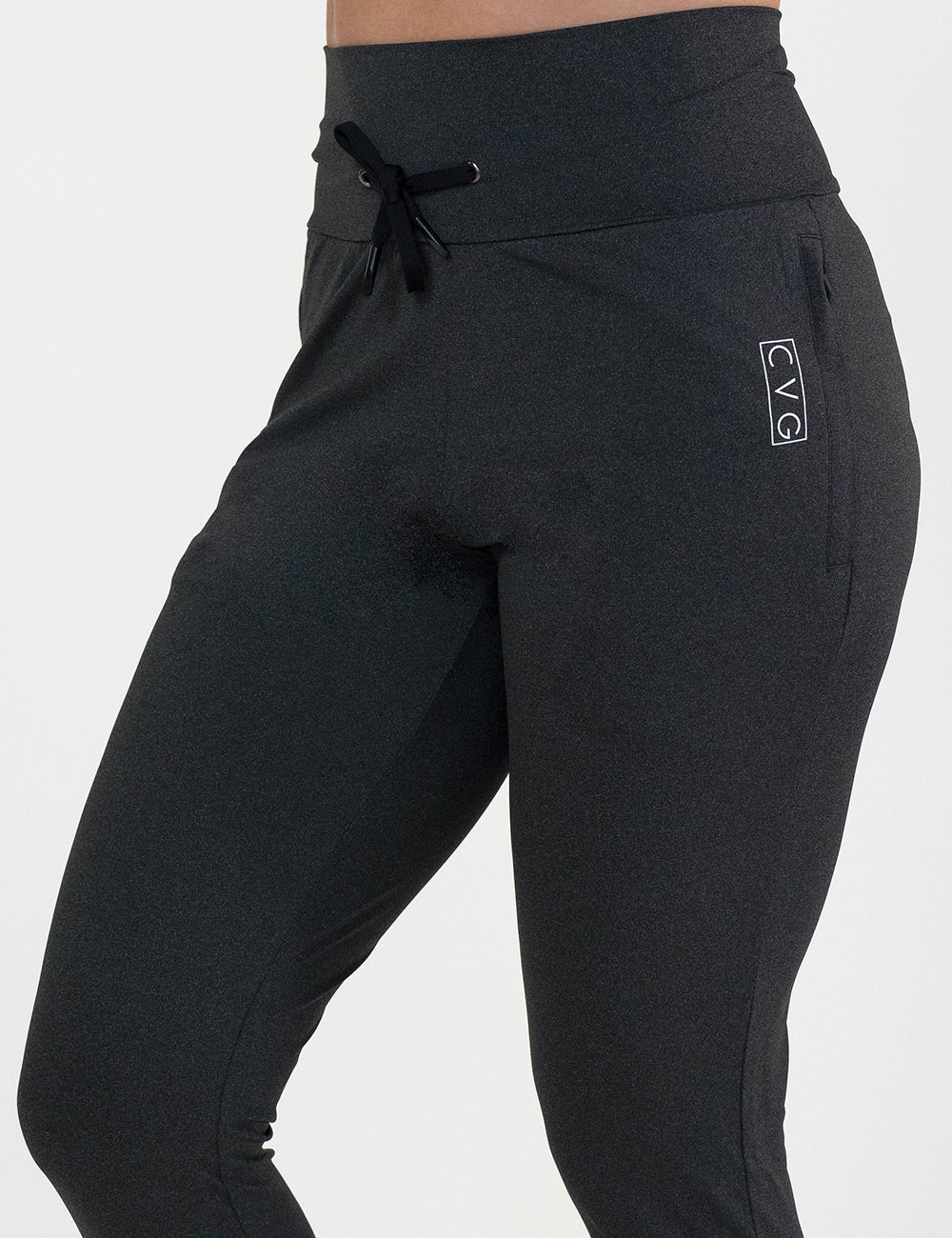 dark grey joggers against a white background