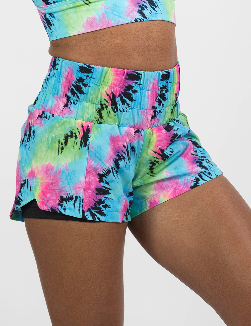3.5 inch colorful tie dye day dream shorts facing the front against a white background