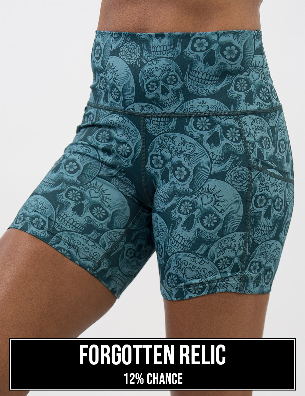 front of the blue calavera skull 5 inch shorts, the name of this print is forgotten relic and it has a 12% chance of being unboxed