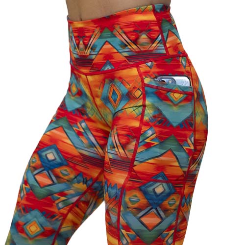 side pocket on the colorful aztec pattern leggings