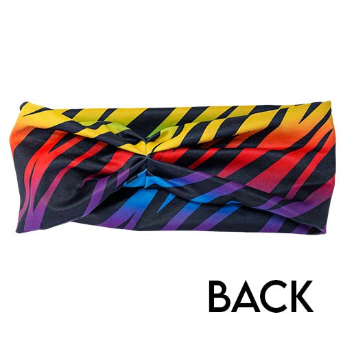 back of rainbow zebra pattern headband