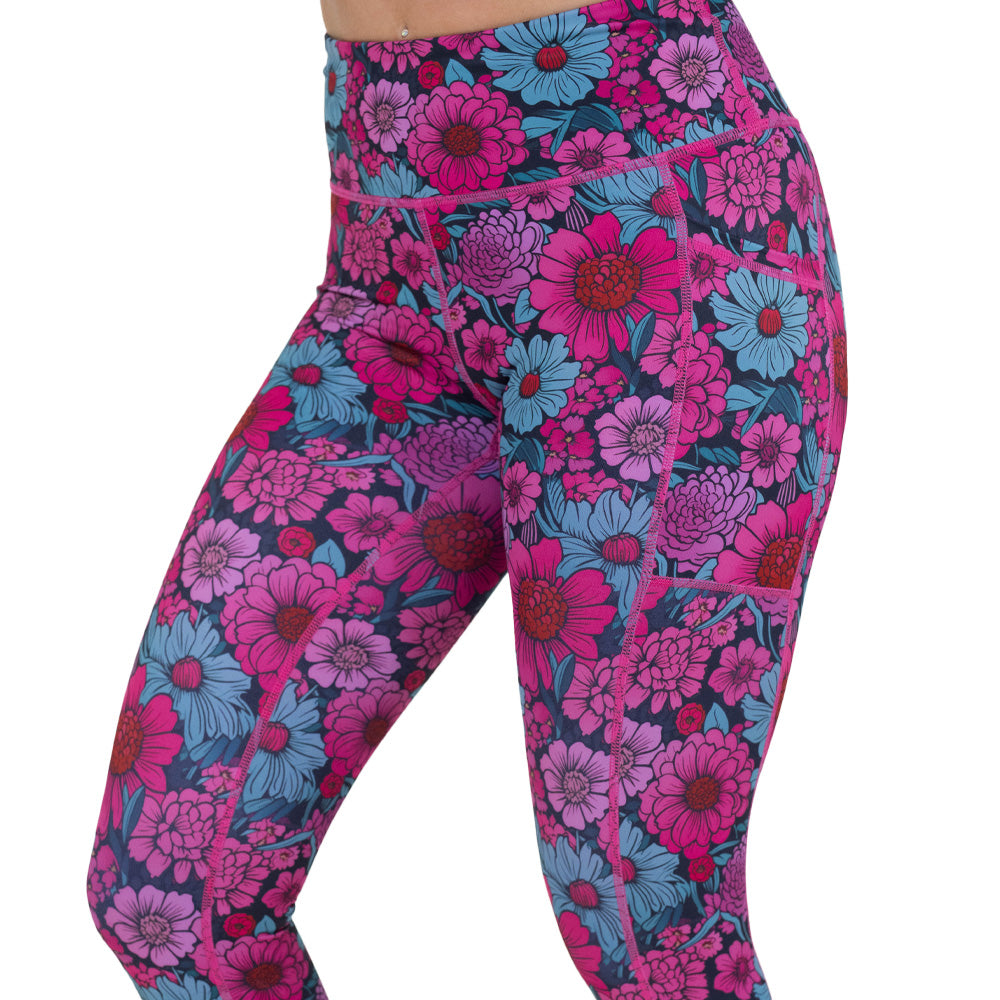 pink and blue floral patterned leggings