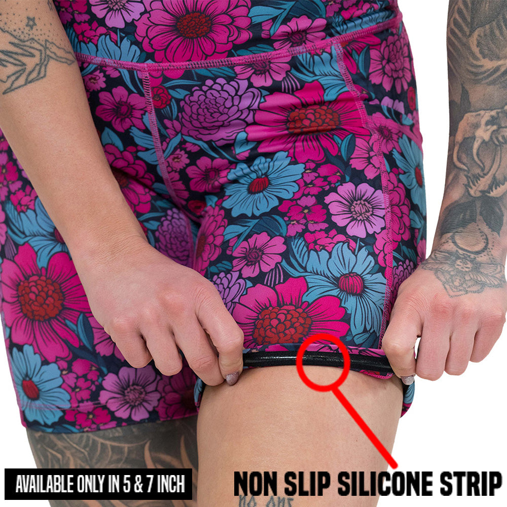 non slip strip on the pink and blue floral patterned shorts