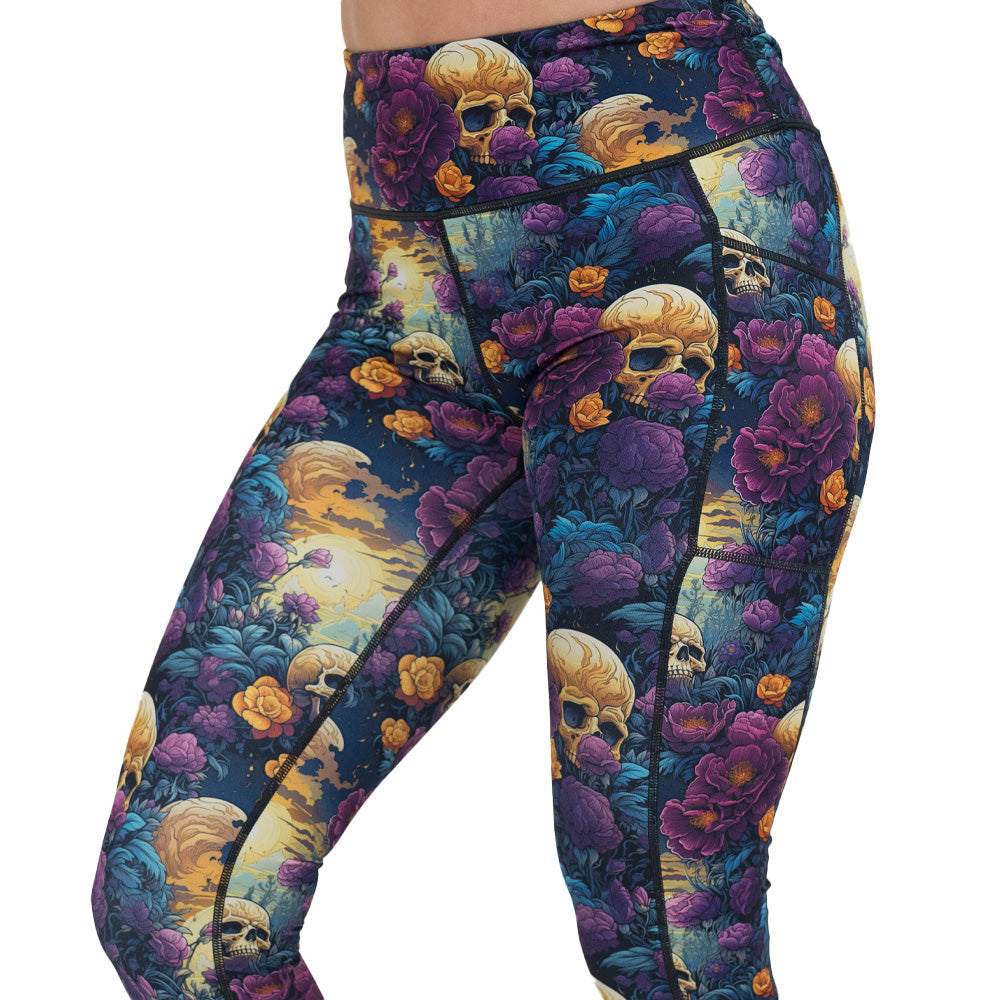 skulls and flowers patterned leggings