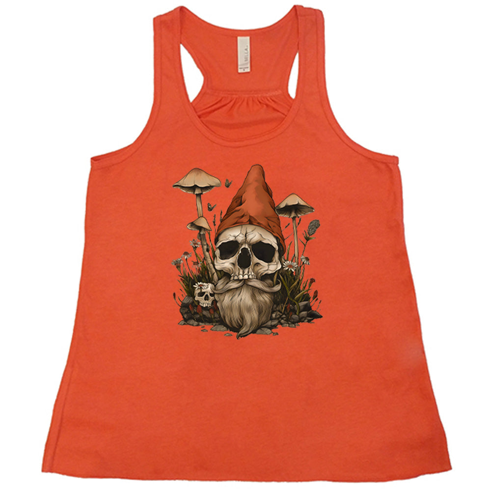 coral shirt with a gnome skull graphic in the center