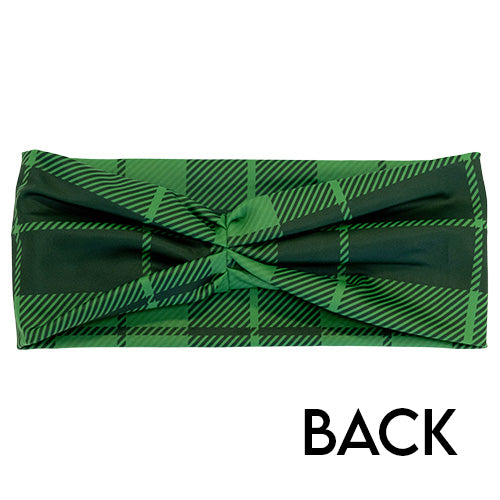 back view of green plaid headband