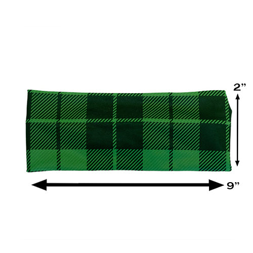 green plaid headband measured at 2 inches by 9 inches