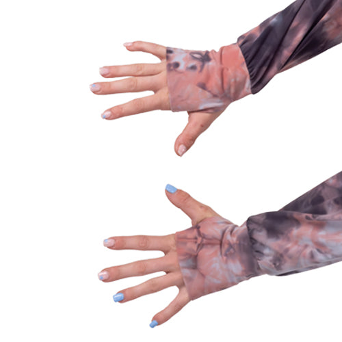 sleeve thumbholes on the Grey & Pink Tie Dye hoodie