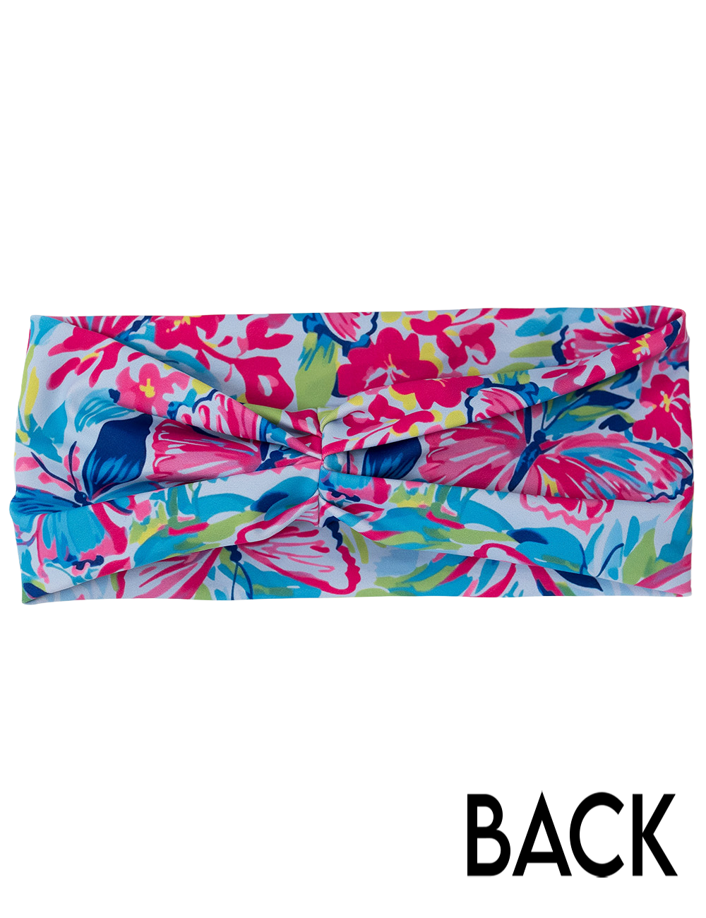 back of the colorful butterflies headband against a white background