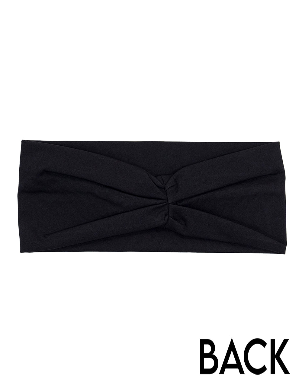 back of the all black headband against a white background