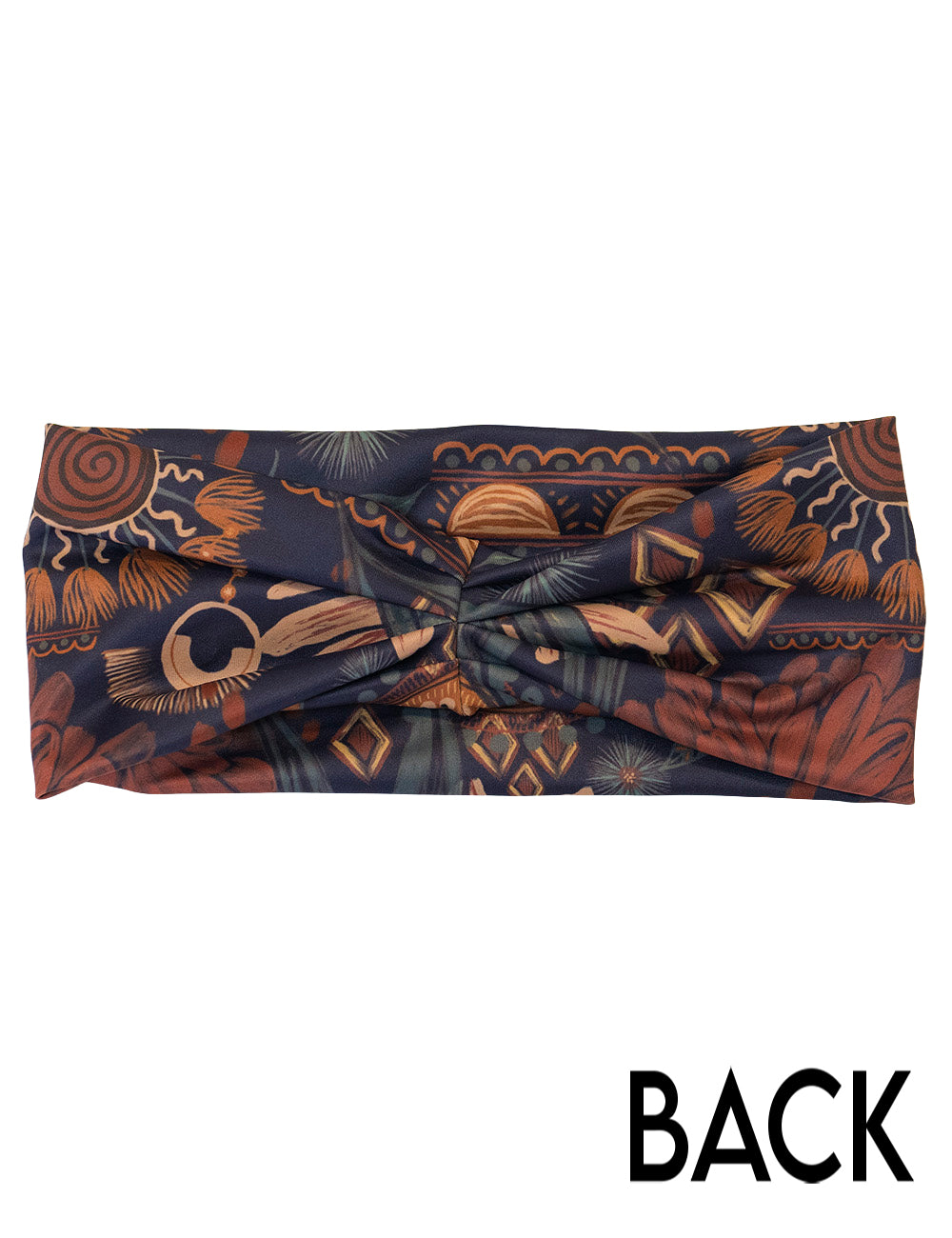 back of the paisley flower headband against a white background