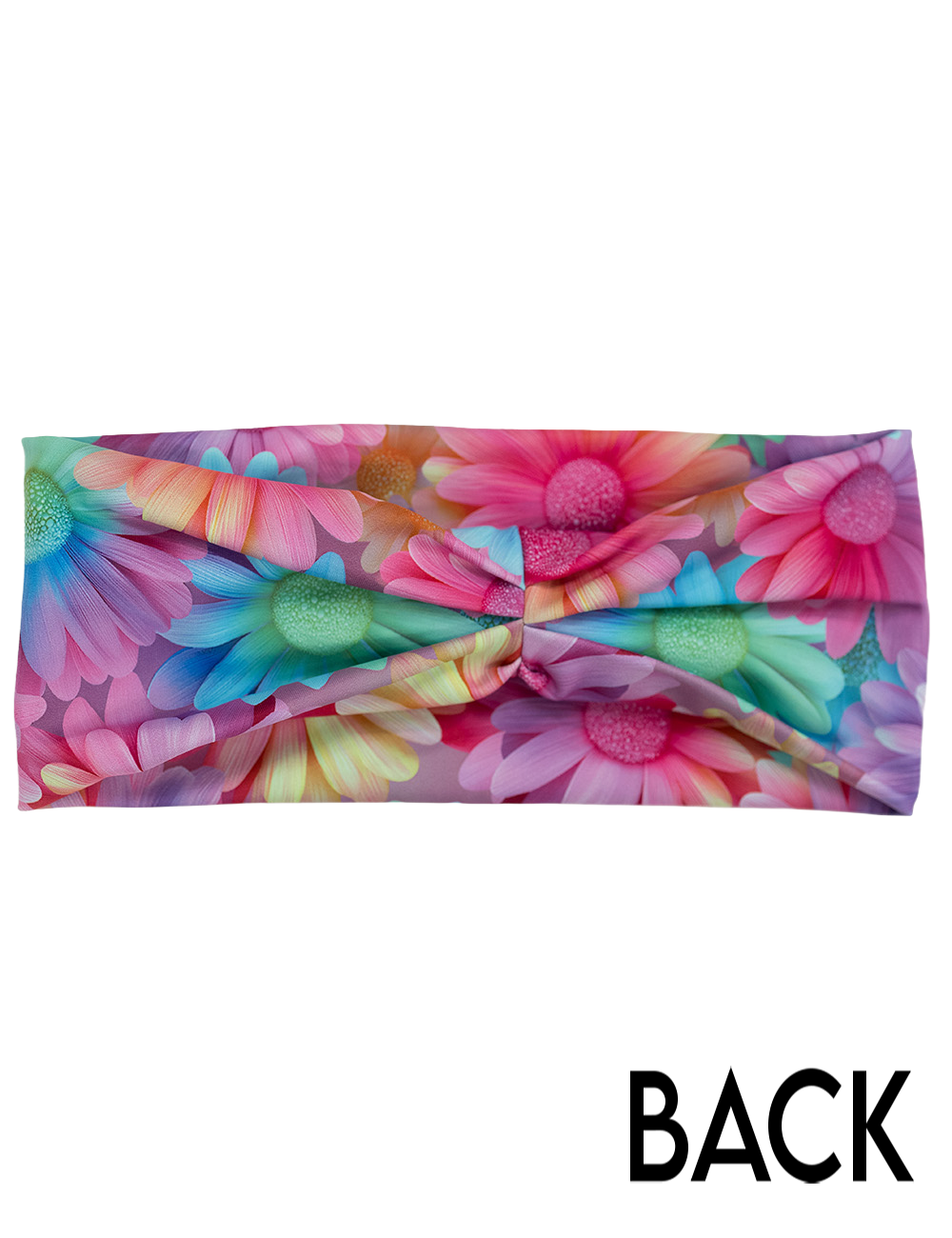 back of the pastel flower headband against a white background
