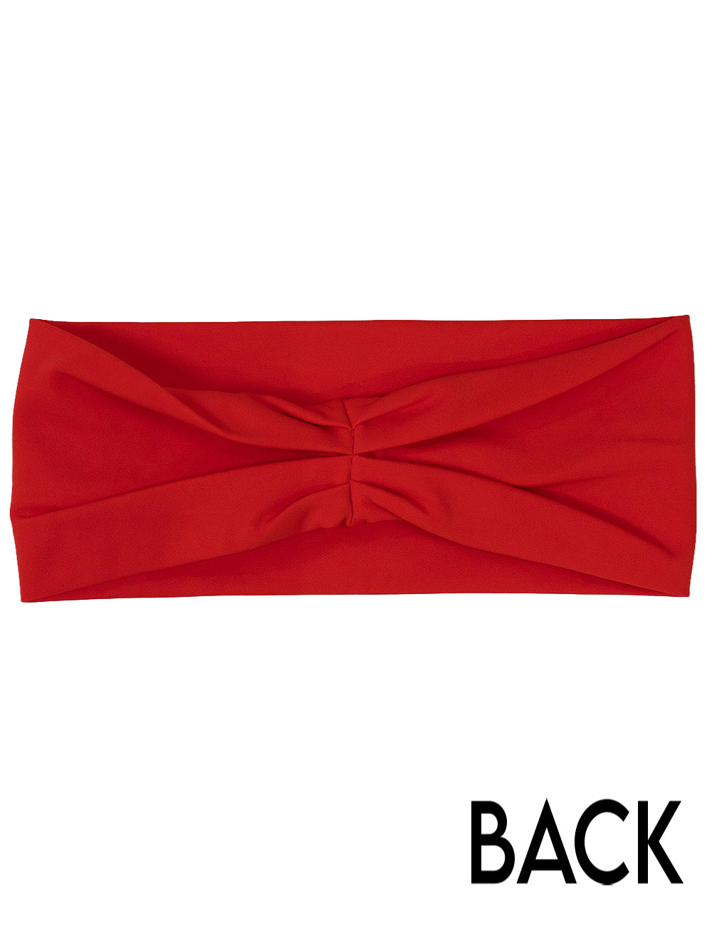 back of solid red headband against a white background