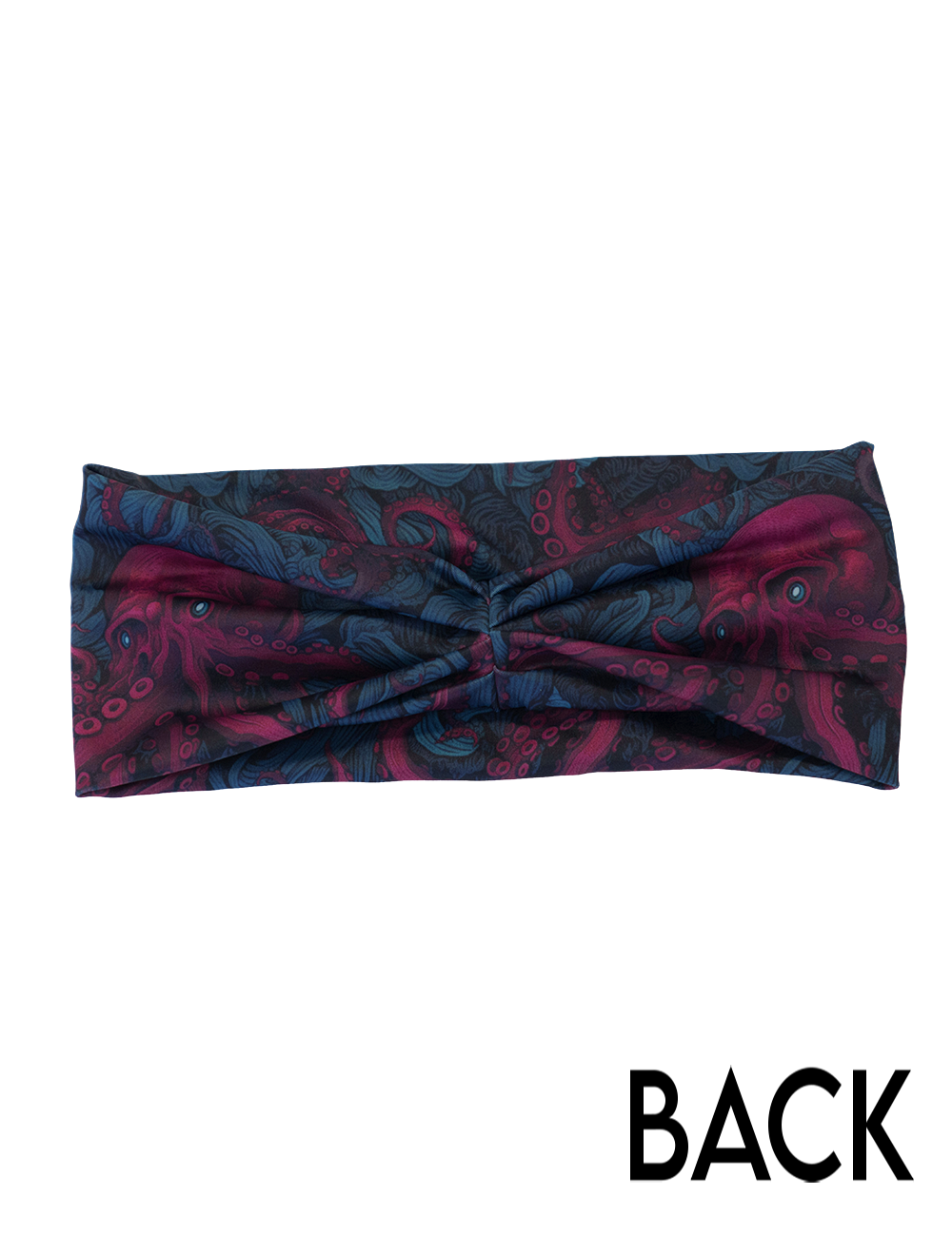 back of the maroon octopus with glowing blue eyes headband against a white background