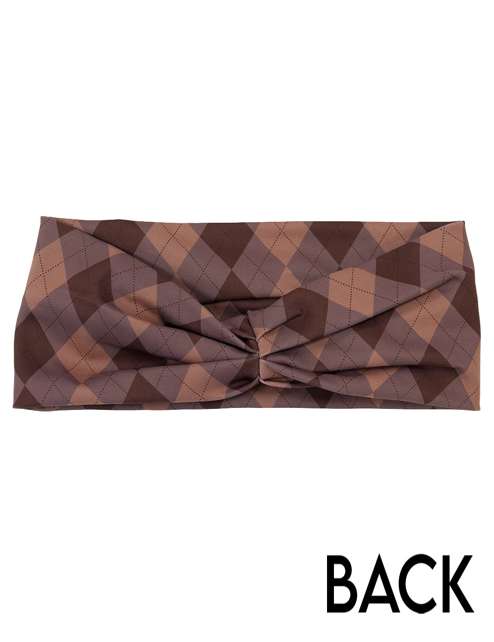 back of the grey, beige, and brown plaid headband