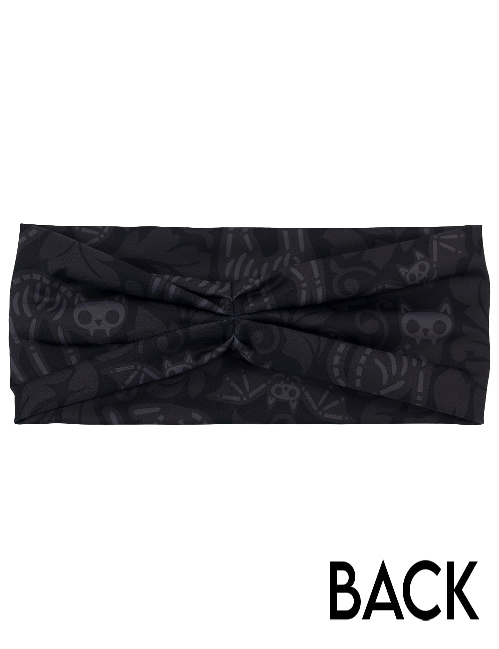 back of the dark grey skeleton cats and bats headband