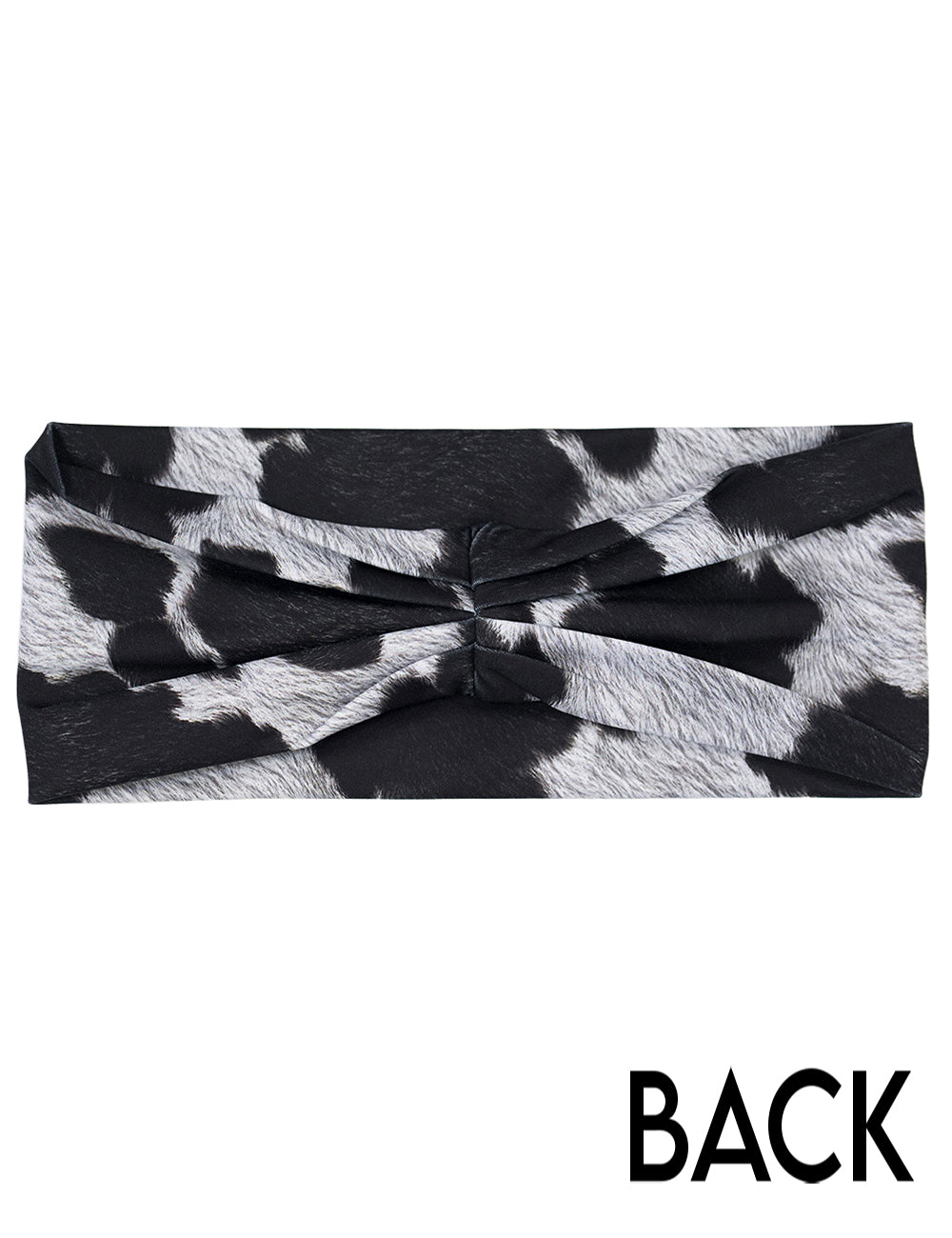 back of the cow print headband against a white background