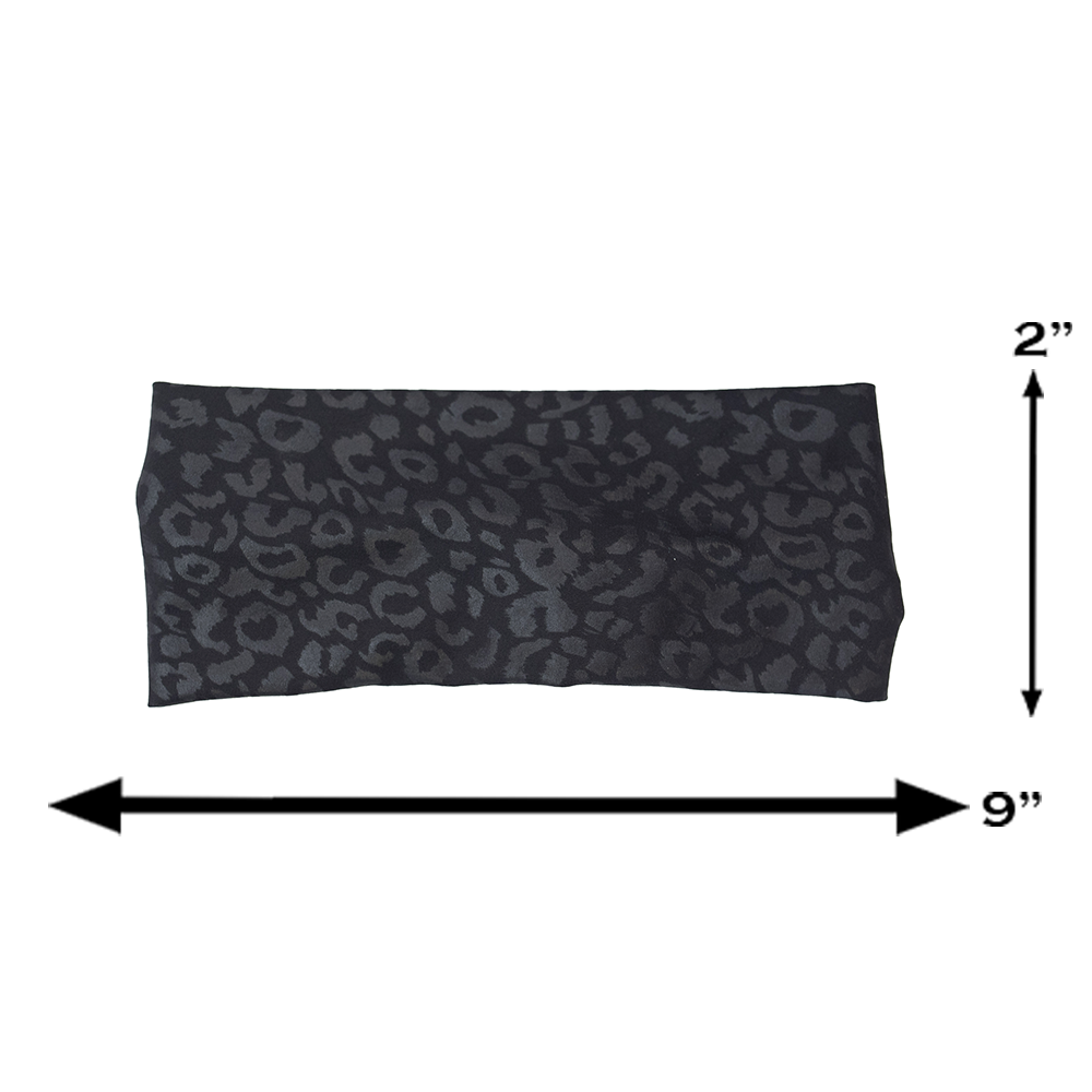 measurements for the black leopard print headband, measurements are 2 inches by 9 inches
