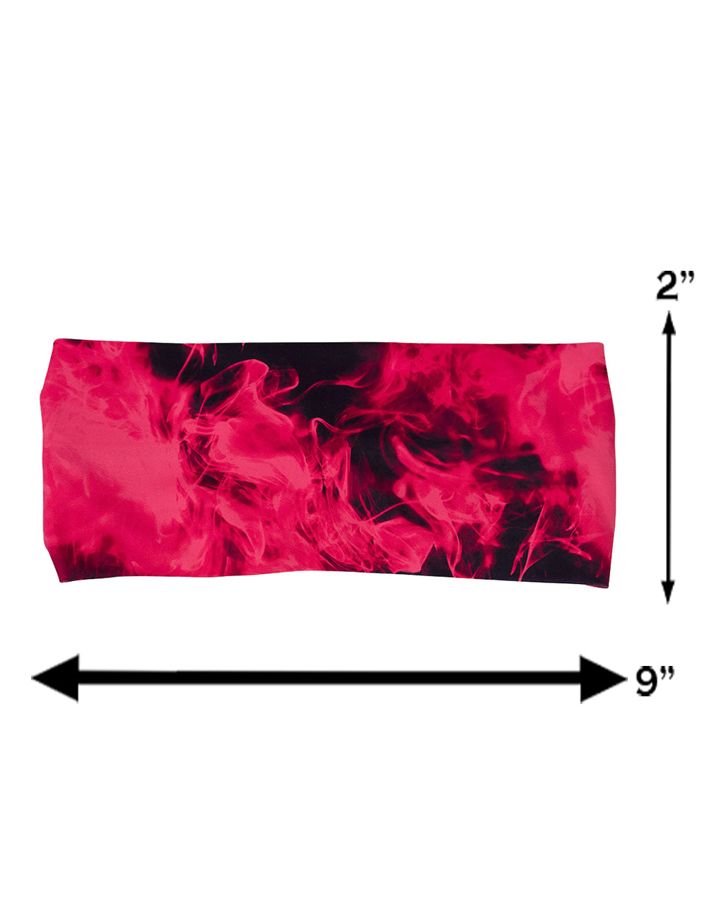 measurement chart for the pink and black smoke headband, measurements include 2 inches by 9 inches