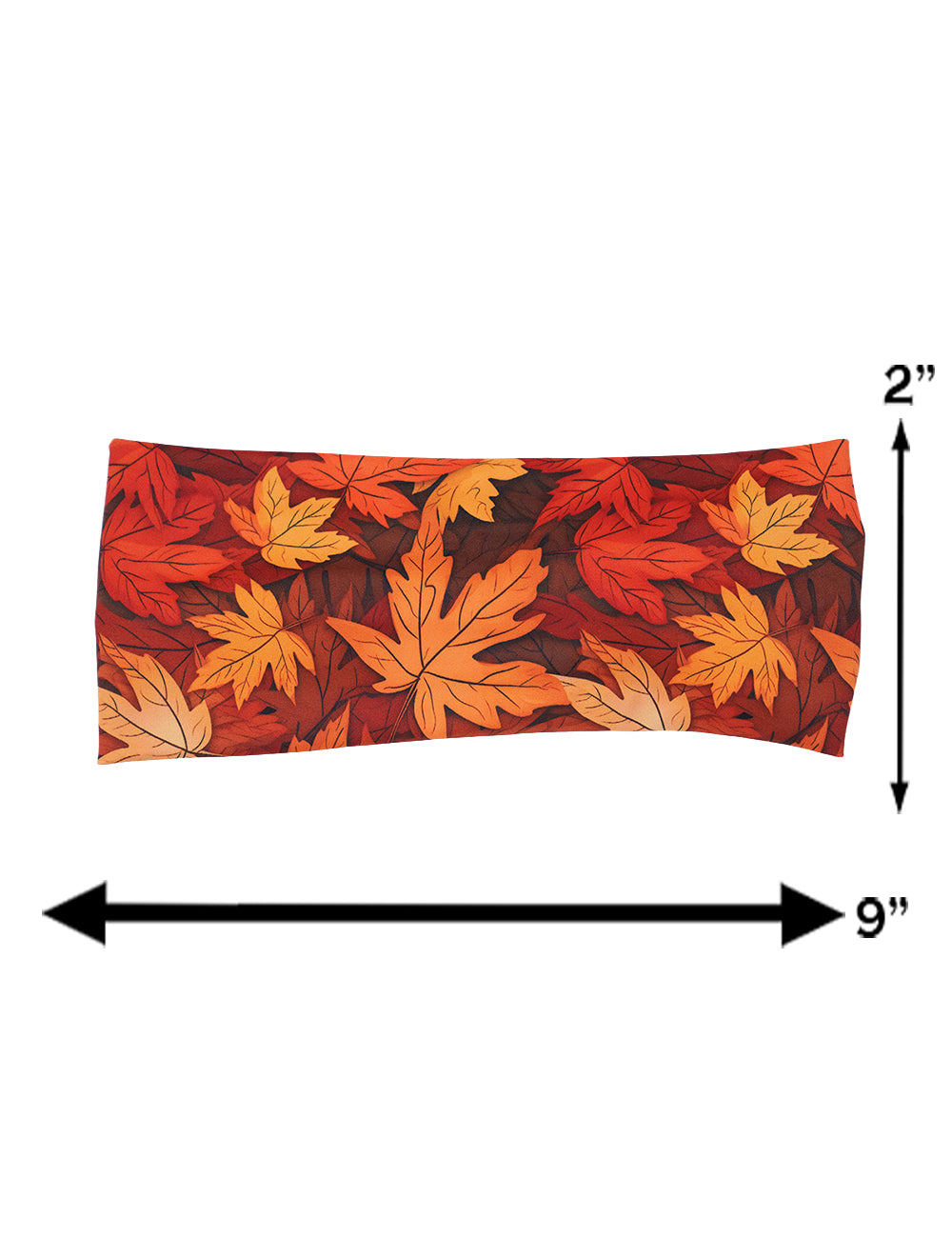 measurement chart for the orange leaves headband, measurements are 2 inches by 9 inches