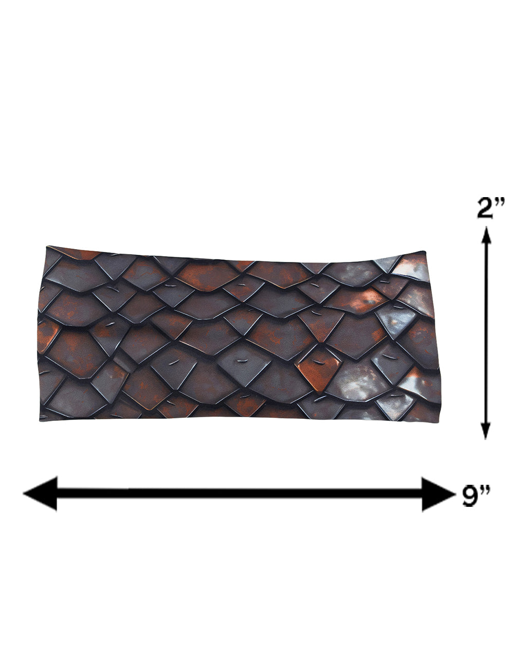 measurement chart for the iron scale headband, measurements are 2 inches by 9 inches