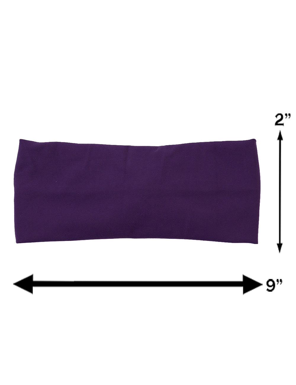 measurement chart for the purple headband, measurements are 2 inches by 9 inches