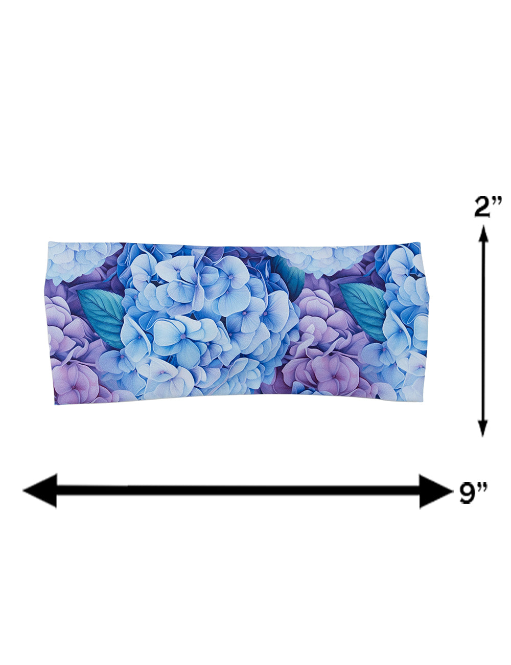 measuring chart for the blue and purple pastel headband, measurements are 2 inches by 9 inches