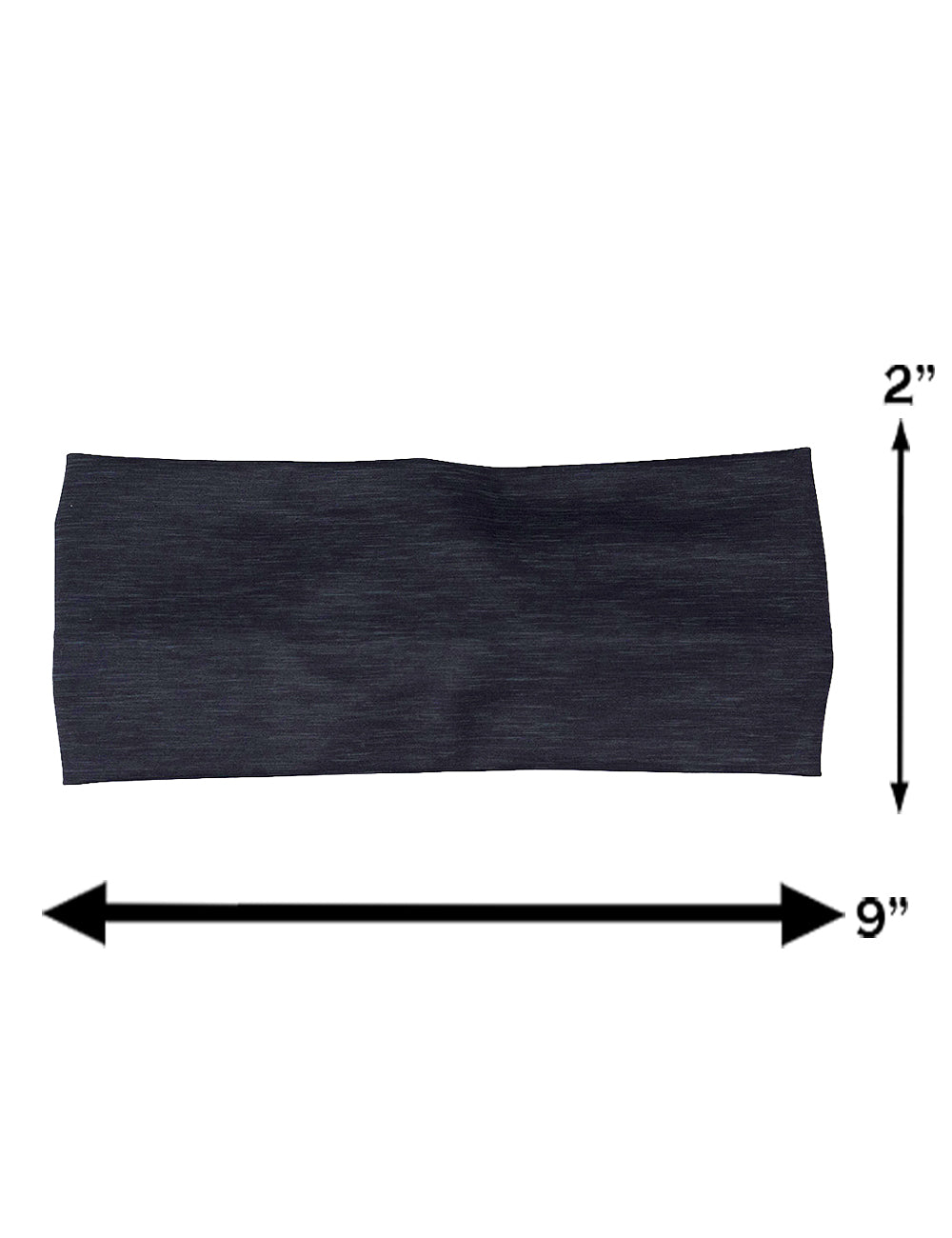 measuring chart for the heather solid black headband, measurements include 2 inches by 9 inches