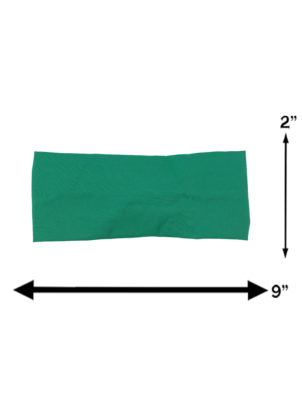 measuring graphic for the aqua green headband, measurements are 2 inches by 9 inches