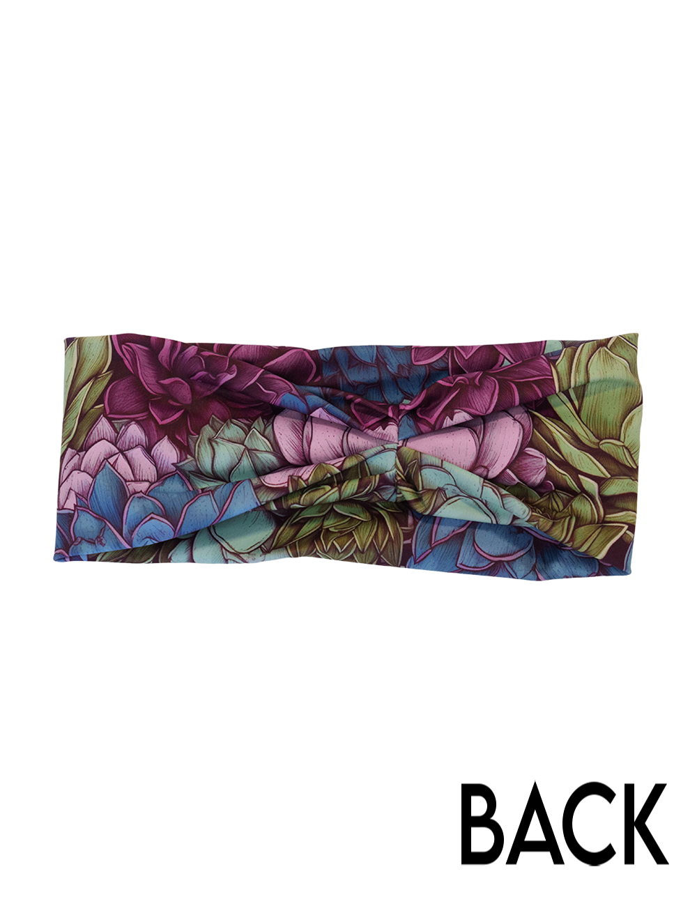 back of the succulent flowers headband against a white background