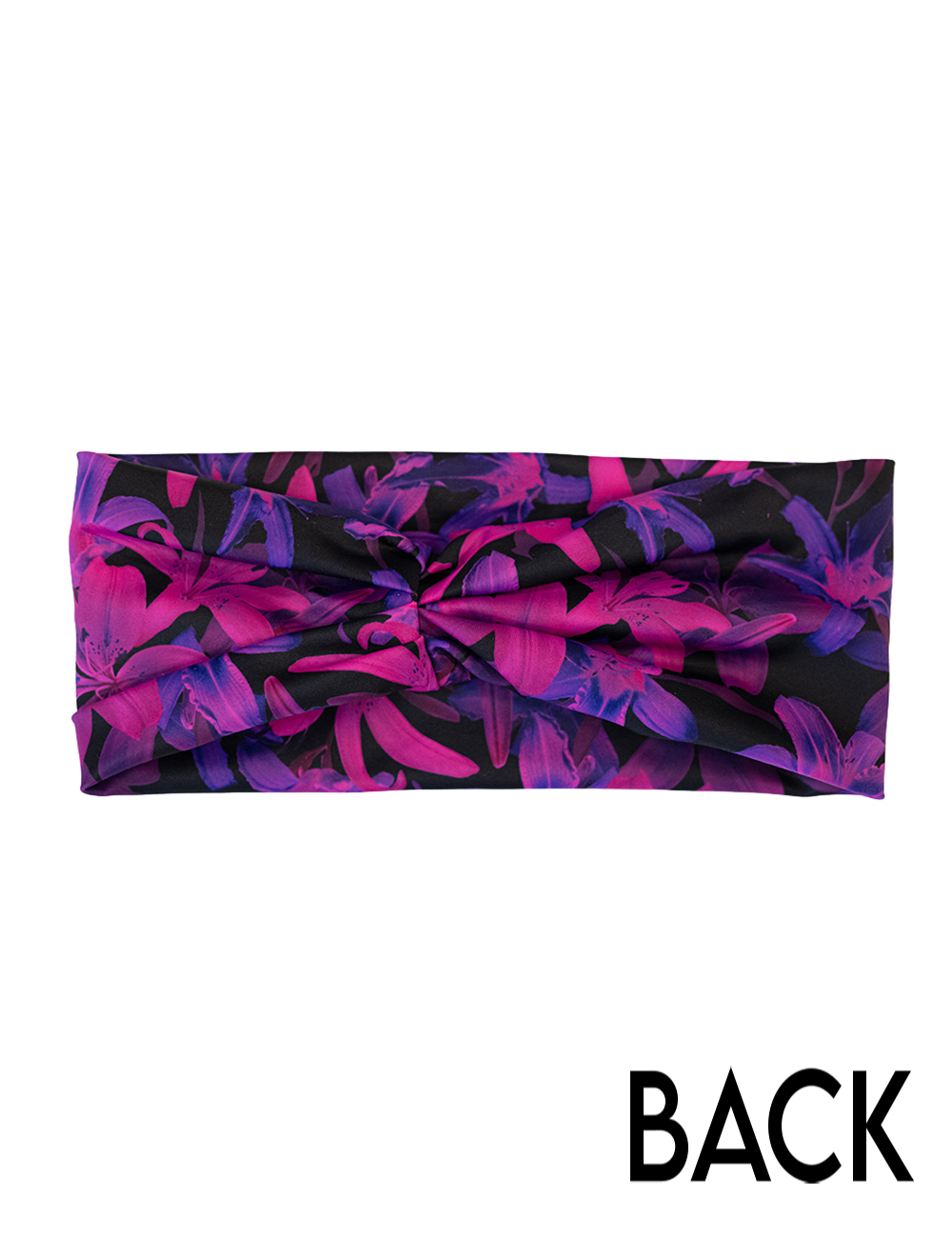 back of the vibrant purple headband against a white background