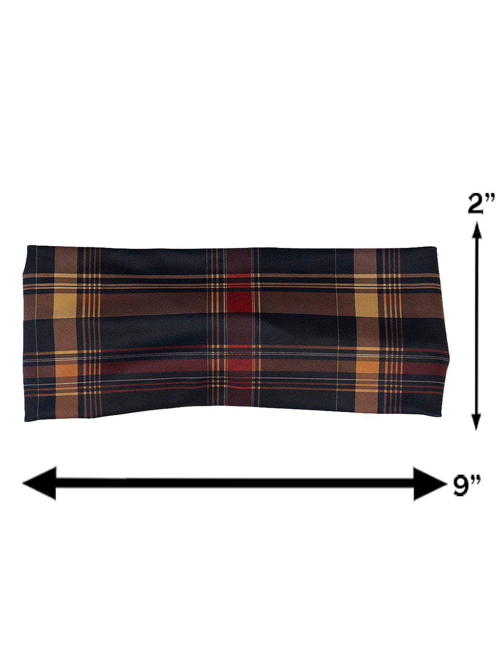 measurement chart for the black, yellow, and red headband measurements include 2 inches by 9 inches