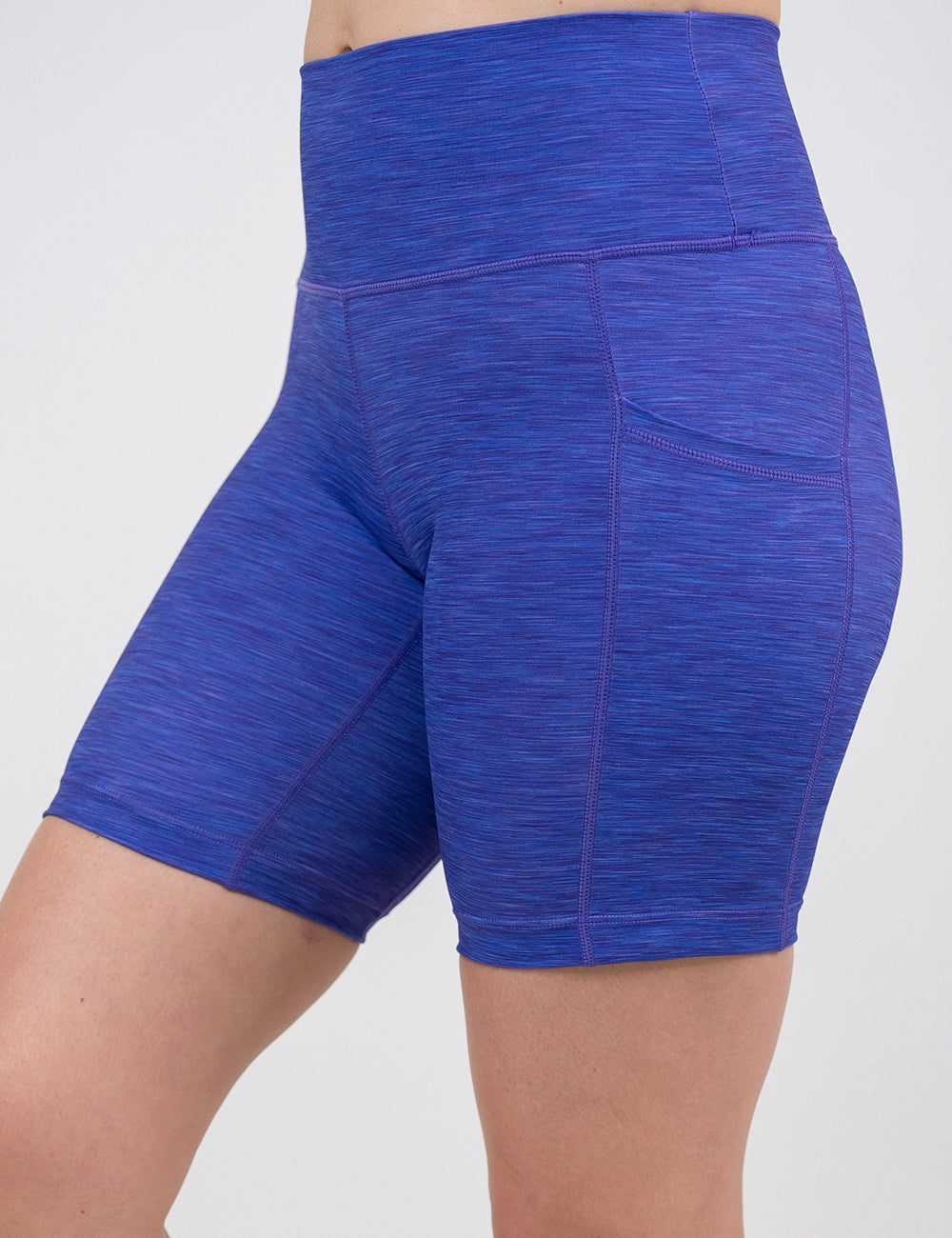 front of the 7 inch purple heather pattern shorts against a white background