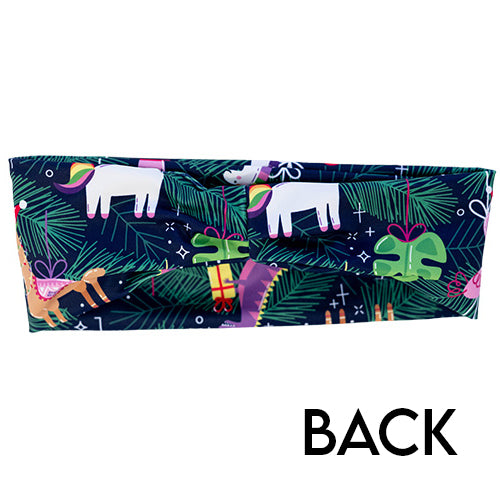 back view of holiday ornament patterned headband