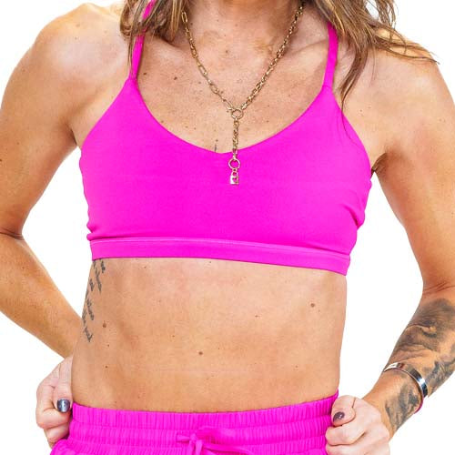 close up of front of hot pink move free bra